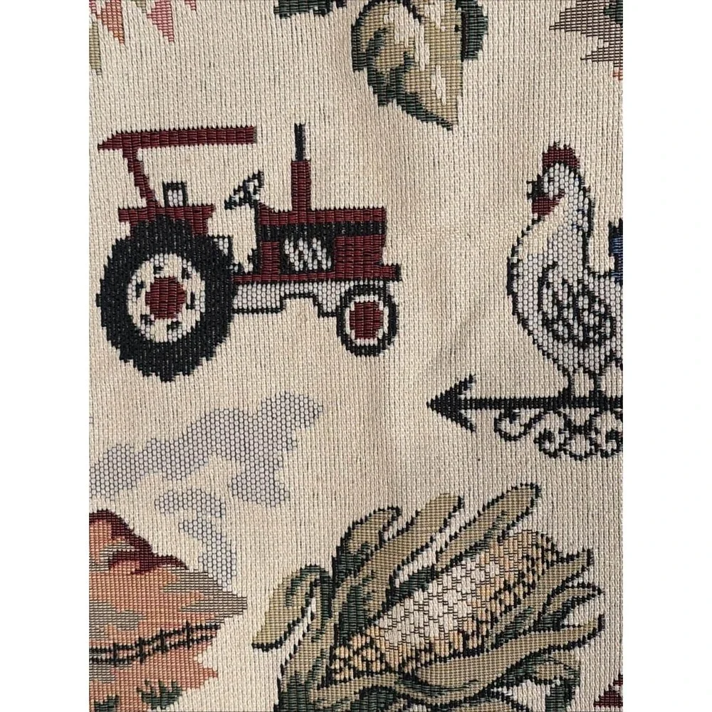 Vintage Farmhouse Tapestry Fabric Panel‎ Farm Barn Tractor Rooster 60x45